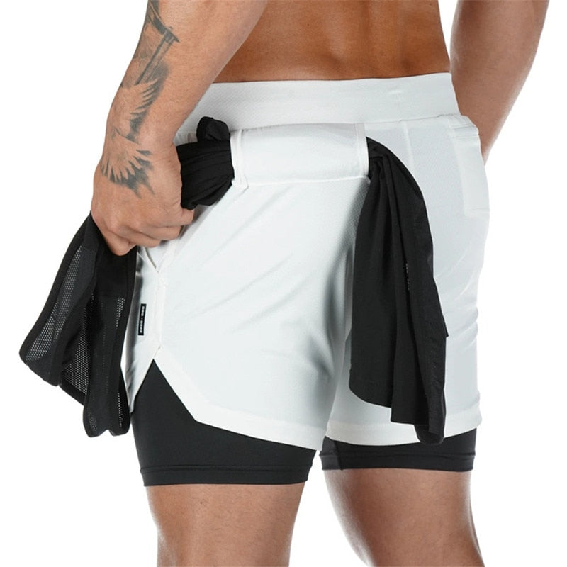 Camo Running Shorts Men 2 In 1 Double-deck Quick Dry GYM Sport Shorts
