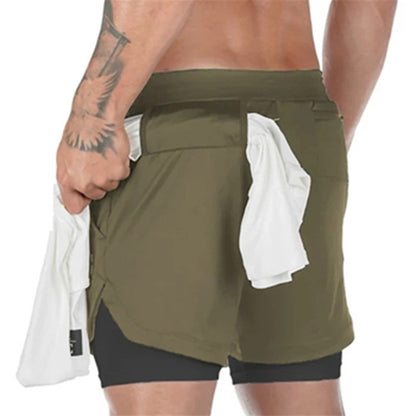 Camo Running Shorts Men 2 In 1 Double-deck Quick Dry GYM Sport Shorts